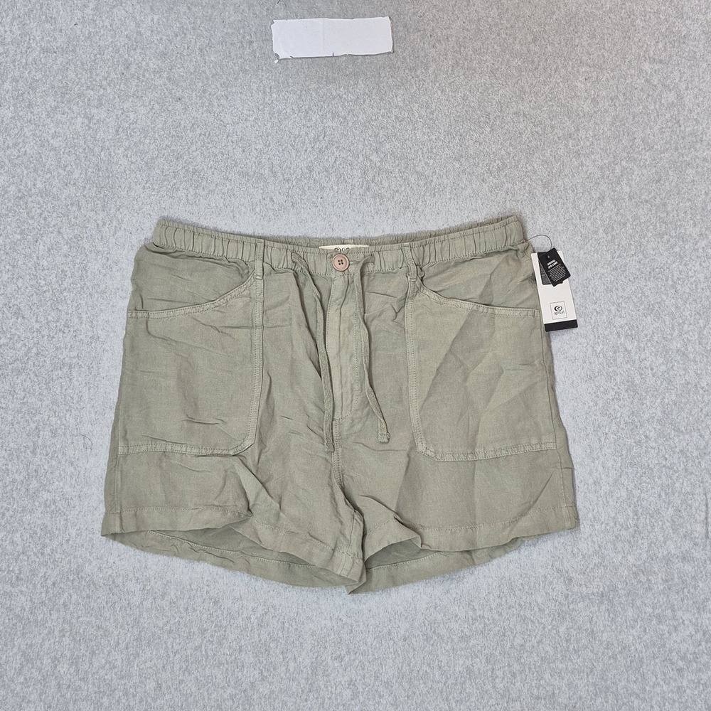 Rip Curl Men Shorts XL Green Linen Coastal Beach PANOMA SHORT Button Y2K NWT